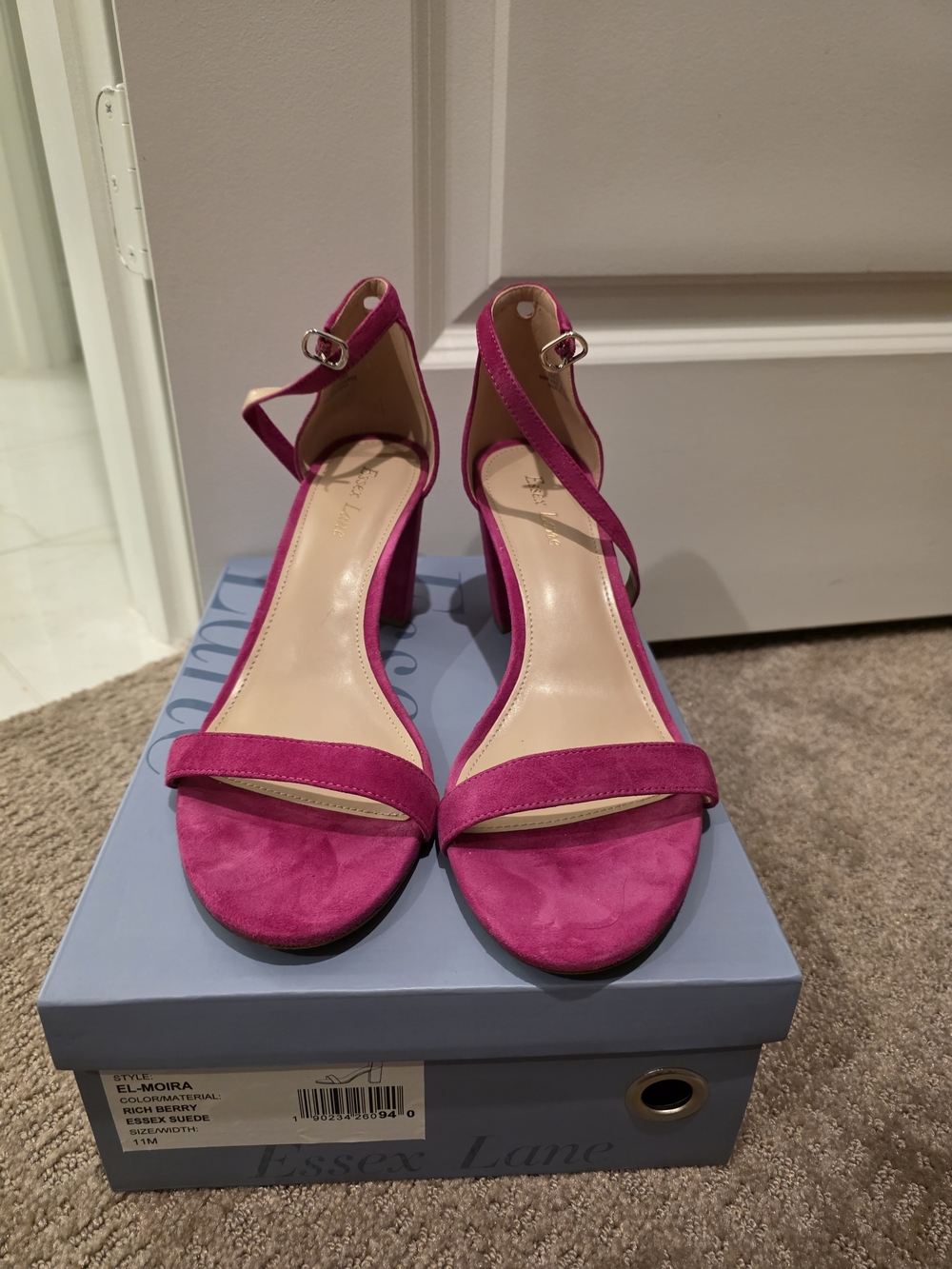 Essex Lane Fuchsia Suede Block Heel Sandals